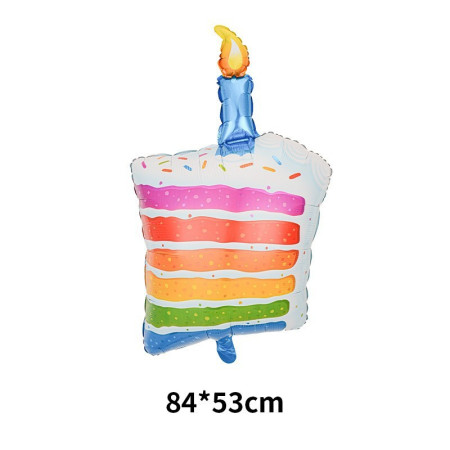Balon din Folie Metalizata, Cyrax, Model Prajitura cu Lumanare, 84x53 cm, Baloane Party, Ambalaj Individual, Pai Inclus, Umflare cu Aer sau Heliu, Multicolor