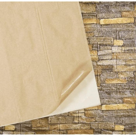 Set 10 Placi Tapet 3D,  70 x 77 cm, Grosime 3 mm, din Polietilena, Model Caramida, Suprafata acoperita 5.3 mp, Piatra Galbena