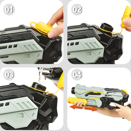 Pistol cu Apa de Inalta Presiune pentru Copii, Cyrax, Jucarie Pistol cu Apa, Capacitate 1.5 L, 43 x 20 x 4 cm, Petrecerile de Vara, 4-12 Ani, Negru Gri