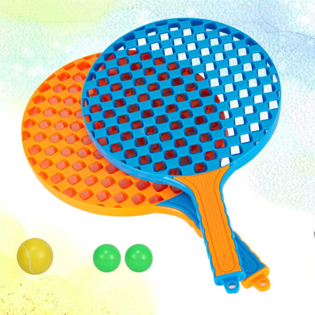 Set  Badminton pentru Copii, Cyrax, 2 Palete, 3 Mingi, Pentru Joaca si Antrenament, Albastru Portocaliu