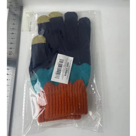 Manusi de Dama,  Model Ondulat, Functie Touchscreen (ecran tactil), Material Acril Tricotat, Manseta Elastica, Interior Catifelat, Marime Universala, Portocaliu/Albastru