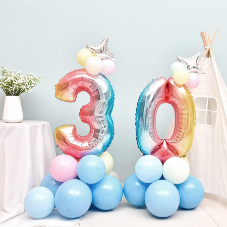 Balon din Folie Metalizata Gradient Cyrax, Figurina Cifra, Tema Aniversare 100 cm, Ambalaj Individual, Pai inclus, Umflare cu Aer sau Heliu, Multicolor, Cifra 3