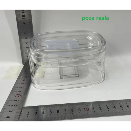 Savoniera cu Suport 2 in 1,  Pentru Perete sau Blat, PET, Scurgere Optima, Argintiu Transparent