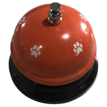 Clopotel Metalic Multifunctional,  Portocaliu cu Imprimeu Labuta Alba, 7.5x7.5x6.5 cm, Dresaj, Receptie, Restaurante