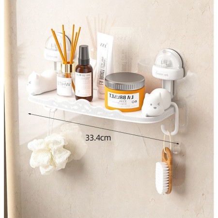 Suport pentru Baie,  Montare pe Perete, Model Pisicute, ABS, Adeziv, Raft pentru Depozitare, 33.4x17.7 cm, Alb