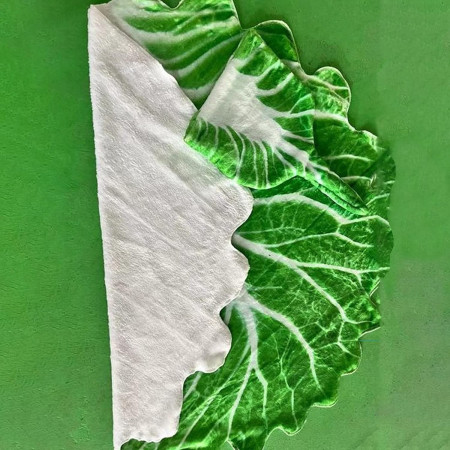 Set patura flanel si caciula  forma frunza de salata, pentru nou-nascuti, material poliester, 85 cm, verde