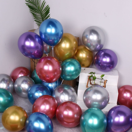 Set 12 Baloane, Cyrax, din Latex Chrome, 13 cm, Albastru Deschis