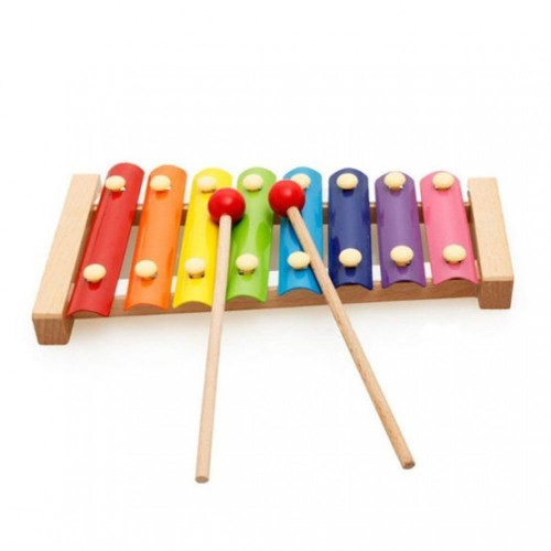 Instrument Muzical Xilofon Cyrax, din Lemn, 8 Note Muzicale, 2 Bete de Percutie, 4-6 Ani, Multicolor...