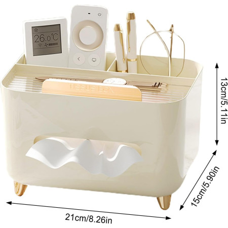 Suport pentru Servetele,  Cutie Multifunctionala, Design Minimalist, ABS, cu Suport pentru Obiectele Personale, pentru Birou, 21x15x13 cm, Crem