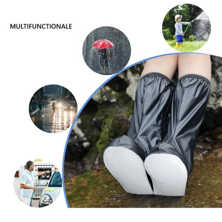 Protectie Incaltaminte pentru Ploaie si Noroi,  Impermeabila, Talpa Antiderapanta, cu Fermoar si Capsa, Inaltime 40 cm, Marime XXL 42-43, Negru