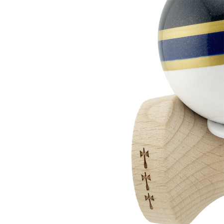 Kendama X Originala ROYAL SPIKE, Profesionala, Cyrax, Cupe Mari KING SIZE V3, Super Sticky, Gaura in Baza, Rulment Metalic, din lemn 18 cm, Ata 55 cm, Inel Albastru inchis