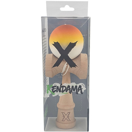 Kendama X Originala, Profesionala, Cyrax, din Lemn, Rubber Grip, 18 cm, Gradient Portocaliu/Galben/Alb