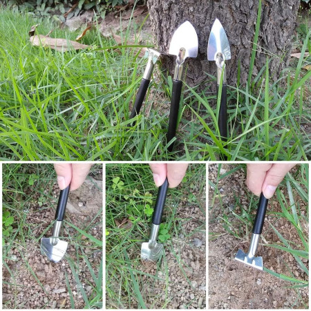 Set 10 Unelte de Gradina,  pentru Plantare Prelucrare Sol si Ingrijire Plante, Manere Negre, Material PVC si Otel Inoxidabil, Cutie Inclusa, 37x28x7 cm, Negru