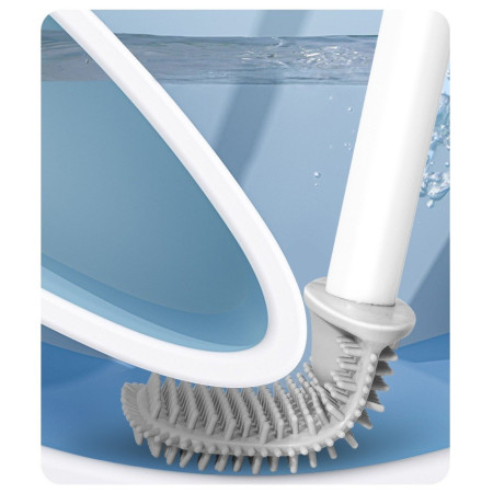 Perie de Toaleta,  cu Recipient pentru Lichid, perie din TPR, Montare fara Perfoare, 12 x 6.5 x 40 cm, Alb