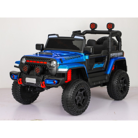 Masina Electrica pentru Copii, Cyrax, Off-Road, Conectare Bluetooth, telecomanda, Tractiune Spate, Lumina Intermitenta, Baterie 12V 7Ah, 120 x 63 x 68cm, Albastru