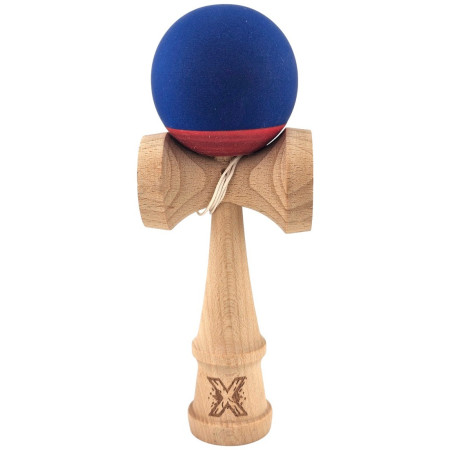 Kendama X Originala, Profesionala, Cyrax, din Lemn, 18 cm, Rubber Grip, Albastru inchis/Rosu