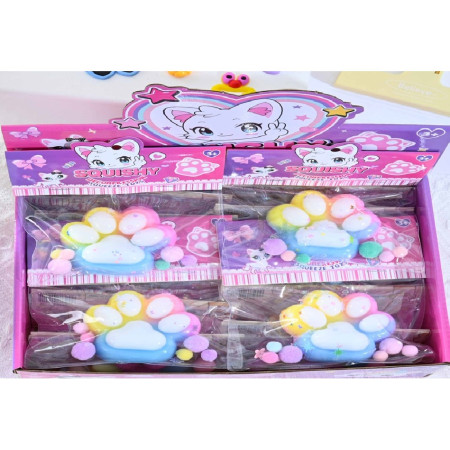 Jucarie Antistres Squishy, Cyrax, cu Revenire Lenta, Labuta de Pisica Pufoasa, 7.5 cm, Ambalaj Transparent, Model 27058, Multicolor