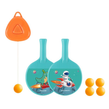 Set 2 Palete de Tenis de Masa, Cyrax, pentru Copii, Design Animat, Tematica Astronauti, Accesoriu de Agatat Inclus si 4 Mingi, Albastru