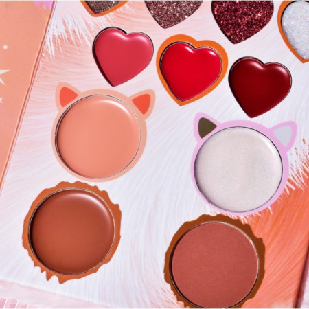 Set de Machiaj Kevin&Coco, 38 culori, Fard Ochi, Iluminatoare si Contouring, Husa Pufoasa, Model Pisicuta, 17.3x12.5x5 cm, Multicolor