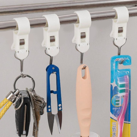 Set 4 Carlige Multifunctionale,  Tubulare, Pentru Baie/Bucatarie, din ABS, 8.7 x 3.5 cm, Alb