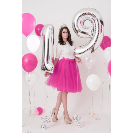 Balon din Folie Metalizata Cyrax, Figurina Cifra, Tema Aniversare 40 cm, Ambalaj Individual, Pai inclus, Umflare cu Aer sau Heliu, Argintiu, Cifra 9