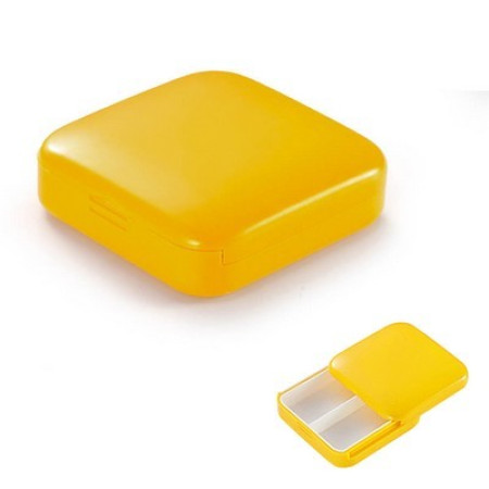 Cutie depozitare medicamente, 2 compartimente, Glisanta, Galben, Patrata,  Inchidere etans