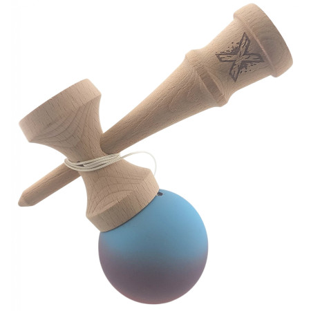 Kendama X Originala, Profesionala, Cyrax, din Lemn, Rubber Grip, 18 cm, Roz/Mov/Albastru