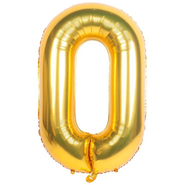 Balon din Folie Cyrax, Cifra 0, 81 cm, Pentru Aer sau Heliu, Bulk, Auriu