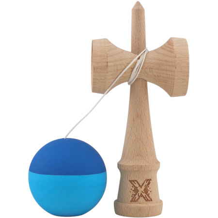 Kendama X Originala, Profesionala, Cyrax, din Lemn, Rubber Grip, 18 cm, Albastru/Bleu