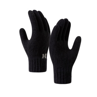 Manusi de Barbat,  Model H, Functie Touchscreen (ecran tactil), Material Acril Tricotat, Manseta Elastica, Interior Catifelat, Marime Universala, Negru