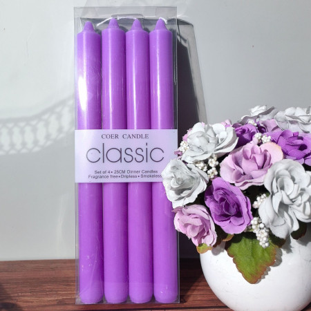 Set 4 Lumanari,  pentru Suport de Masa, Fara Miros si Fum, din Parafina, 2.2 x 25 cm, Mov