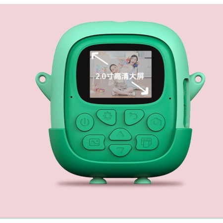 Camera Instantanee pentru Copii, Cyrax, cu Functie de Printare, Cablu USB-C, Bluetooth, Compatibil iOS/Android, Camera Frontala + Selfie, Model Iepure, Snur Inclus, Verde
