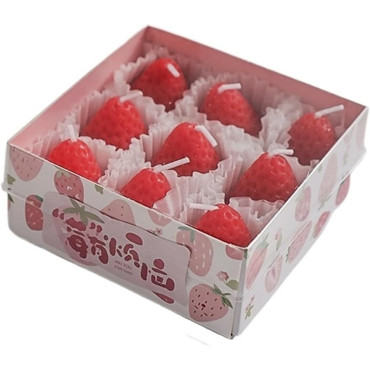 Set 9 Lumanari Parfumate,  Model Capsunici, Ardere 30 min, 117g, 9.3 x 9.3 x 3.8 cm, Rosu