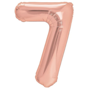Balon din Folie Metalizata Cyrax, Figurina Cifra, Tema Aniversare 80 cm, Ambalaj Individual, Pai inclus, Umflare cu Aer sau Heliu, Rose, Cifra 7