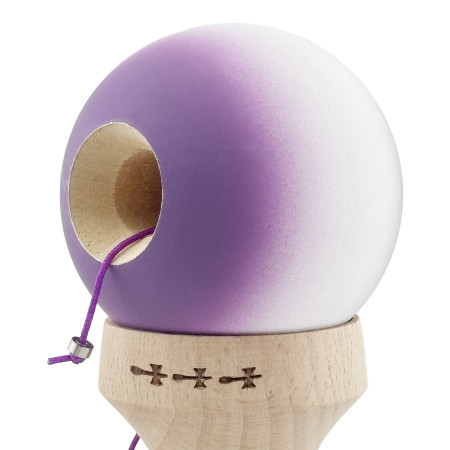 Kendama X Originala, Profesionala, Cyrax, Rubber Grip, Cupe Mari KING SIZE V3, Gaura in Baza, Rulment Metalic, din lemn 18 cm, Ata 62/65 cm, Gradient Gri/Alb/Mov