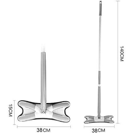 Mop Plat cu Laveta din Microfibra,  Pentru Uz Casnic, Sistem de Stoarcere X, Tija Telescopica 140 cm, Rotire 360°,38 x 140 cm, Verde