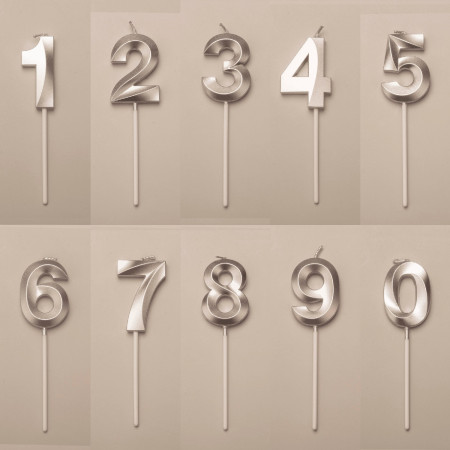 Lumanare Cifra 0, Cyrax, Model Diamond, 5 x 3.4 cm, Argintiu