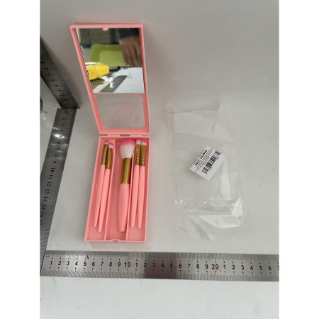 Set 5 Pensule de Machiaj cu Peri Moi, Cyrax, cu Suport pentru Depozitare si Oglinda, Roz