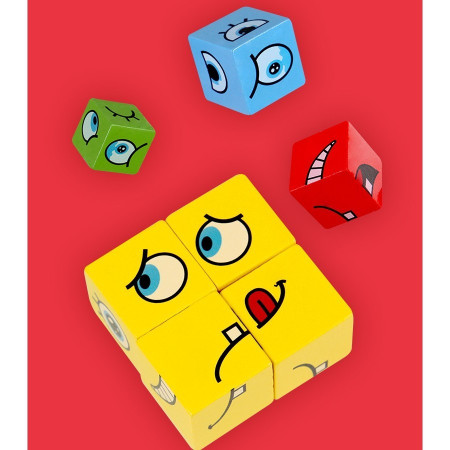 Jucarie Pentru Copii Montessori Cyrax, Cub din Lemn, Asamblare Fete, 64 de Carti Distractive, pentru Baieti si Fete, Varsta +3 ani, Educativ, Cutie din Aluminiu, 13.5 x 4 x 9 cm, multicolor