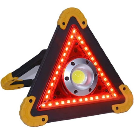 Triunghi Multifunctional de Avertizare,  Lanterna LED, Impermeabil IP65, 800 lm, 2 x AA, Functie Incarcare Telefon, USB si Micro USB, COB 33, Portocaliu