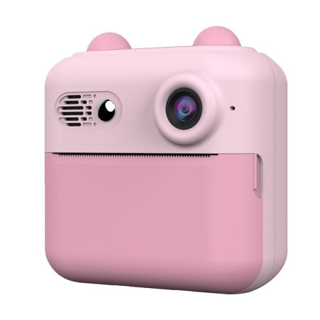 Camera Instantanee pentru Copii, Cyrax, cu Functie de Printare, Cablu USB-C, Bluetooth, compatibil iOS/Android, Imprimare APP, Model Urechi, Snur Subtire Inclus, Roz