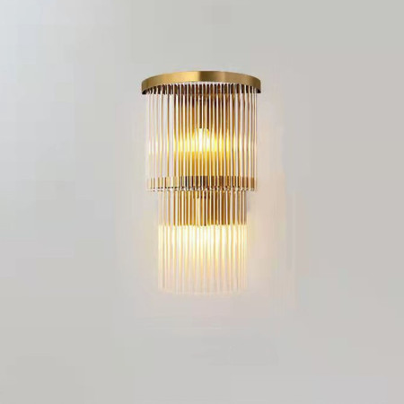 Lampa de Perete in Interior,  Lampa de Lux pentru Decor de Interior, Corp de Iluminat Tip aplica, din Inox Auriu si Cristal, Lumina Calda Rece Neutra, 43 x 25 cm, Ideal pentru Camere Mici si Medii, Transparent Auriu