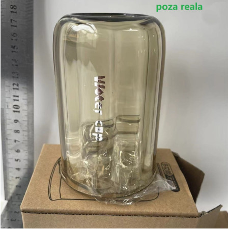 Suport Multifunctional 2 in 1, Pahar si Suport pentru Periuta de Dinti,  Plastic, Dimensiune: 10.4 x 7.3 x 7.3 cm, Maro Galbui