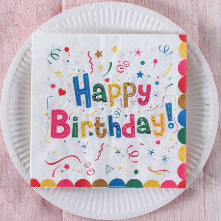 Servetele de Masa pentru Zile de Nastere, Cyrax, Servetele de masa Tematice Happy Birthday, Set 20 buc, Unisex, din Hartie, 33 x 33 cm, Alb Multicolor
