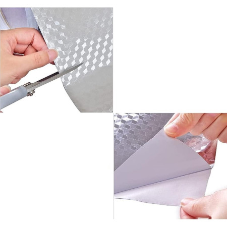 Autocolant de Bucatarie, Cyrax, Autoadeziv, Impermeabil, Rezistent la Temperaturi Ridicate, din PVC, 30 x 100 cm, Model Cub 3D, Argintiu