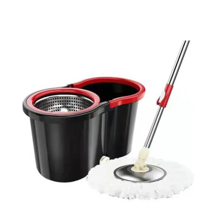 Set mop rotativ cu galeata  material plastic si microfibra, rezistent, cu dop scurgere, vas detasabil, pentru interior, capacitate 8 l, negru/rosu