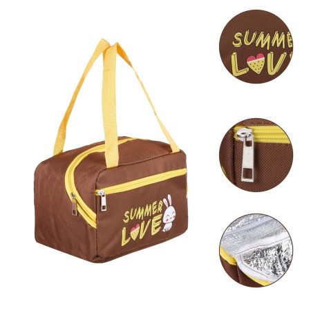 Geanta Termo-Izolanta, Cyrax, Compartimente Telefon si Tacamuri, Multifunctionala, Impermeabila, 30x21x20 cm, Design Iepuras, Maro