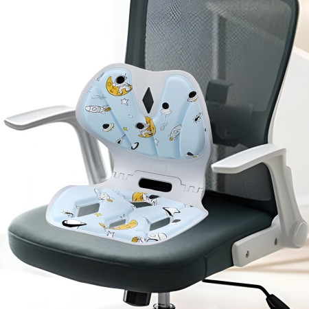 Suport pentru Scaun, Cyrax, pentru Corectarea Posturii, Portabil, Pliabil, Ergonomic, Ameliorare Durere, Respirabil, 35x32x30 cm, Marime L, Model Rachete, Albastru