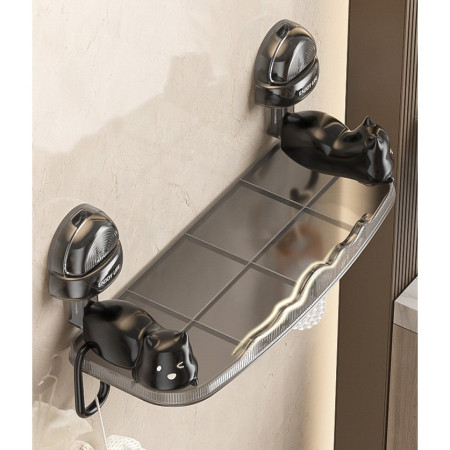 Suport pentru Baie,  Montare pe Perete, Model Pisicute, ABS, Adeziv, Raft pentru Depozitare, 33.4x17.7 cm, Negru