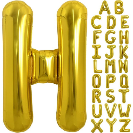 Balon Folie Metalizata Litera H, Cyrax, 80 cm, Umflati cu Heliu sau Aer, Ambalaj Individual, Pai inclus, Auriu